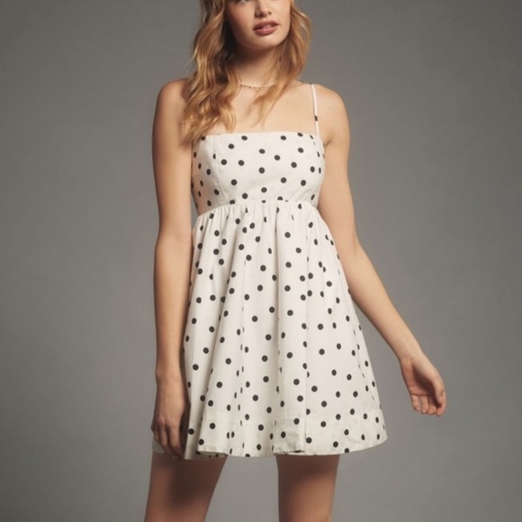 Anthropologie Dresses & Skirts - Anthropologie Maeve White and Black Polka Dot Spaghetti Strap Mini dress
